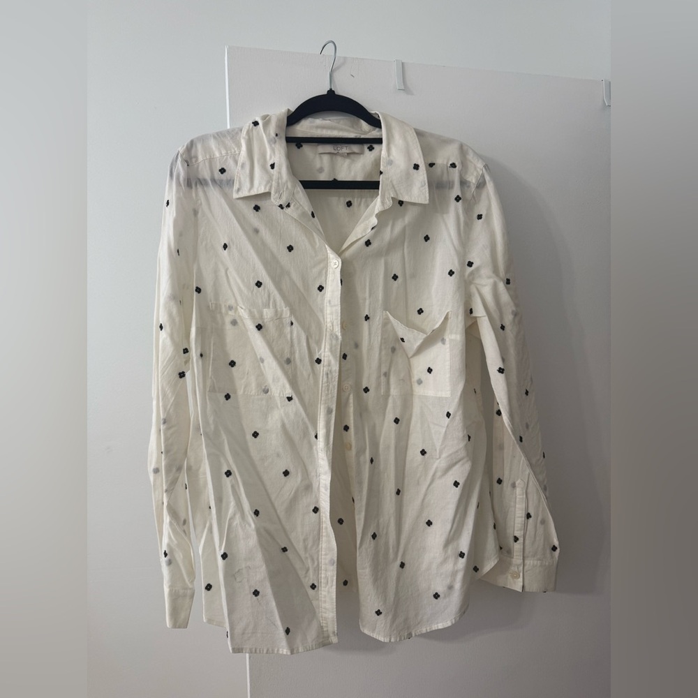 LOFT White Shirt with Black Pattern